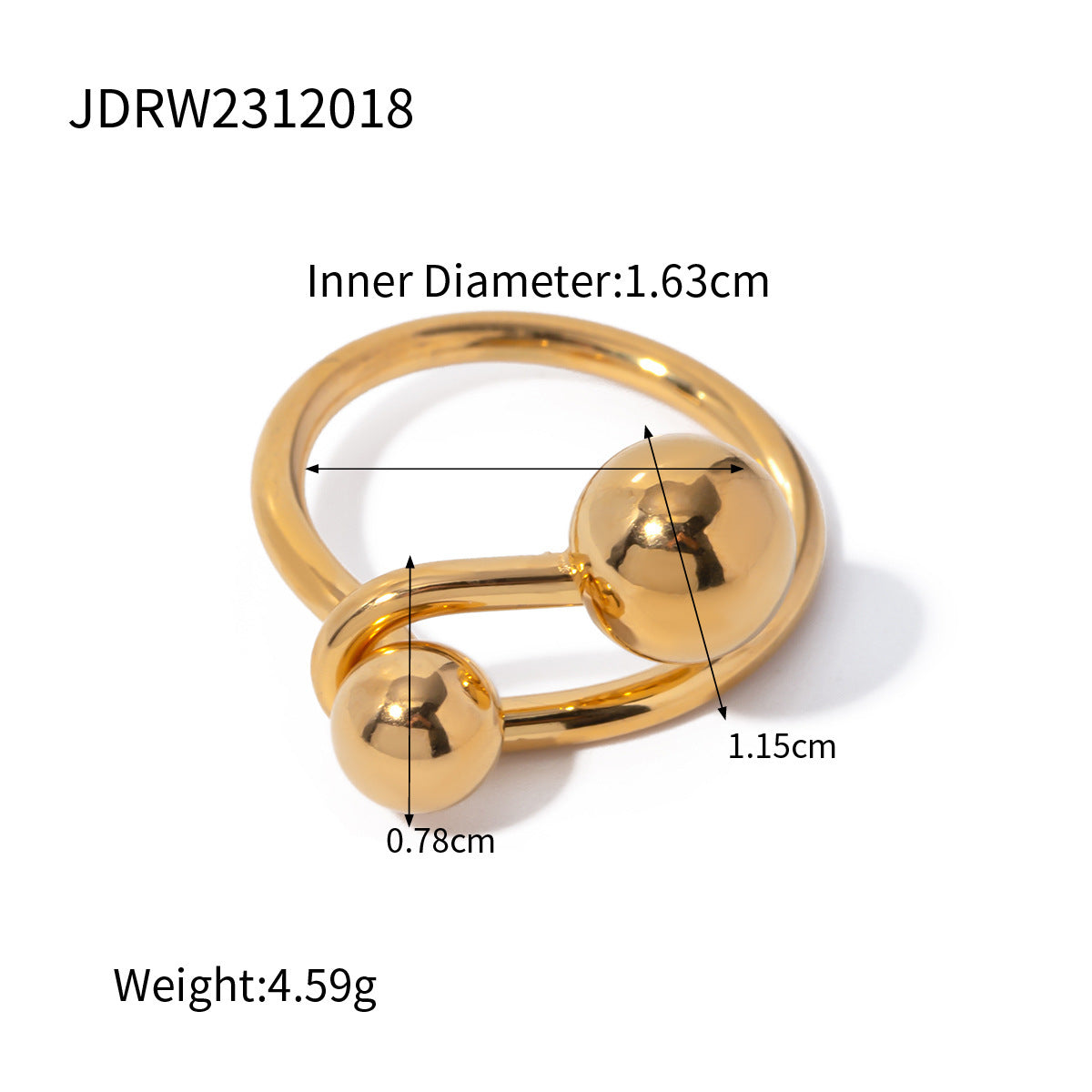 Women Spherical Ball Ring Stainless Steel Gold Tone Jewelry