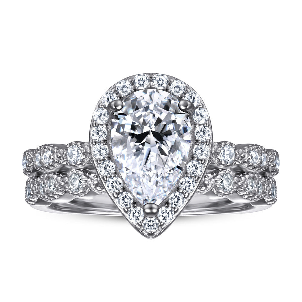 Womens Sterling Silver Rings Set Drop Shape Design European American Inspired Fashion Jewelry For Women Lineup