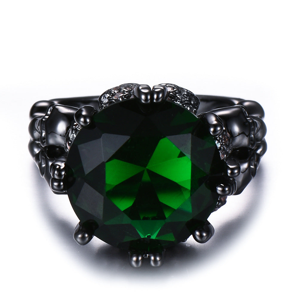 Womens Copper Ring With Electroplating Artificial Gem Inlay Skull Design Black Gold Wedding Ring In Red Purple Green