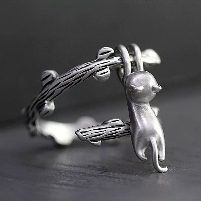 Unisex Kitten Ring Vintage Cartoon Style Electroplated Alloy Jewelry Cat Lover Gift Accessory For Everyday Use