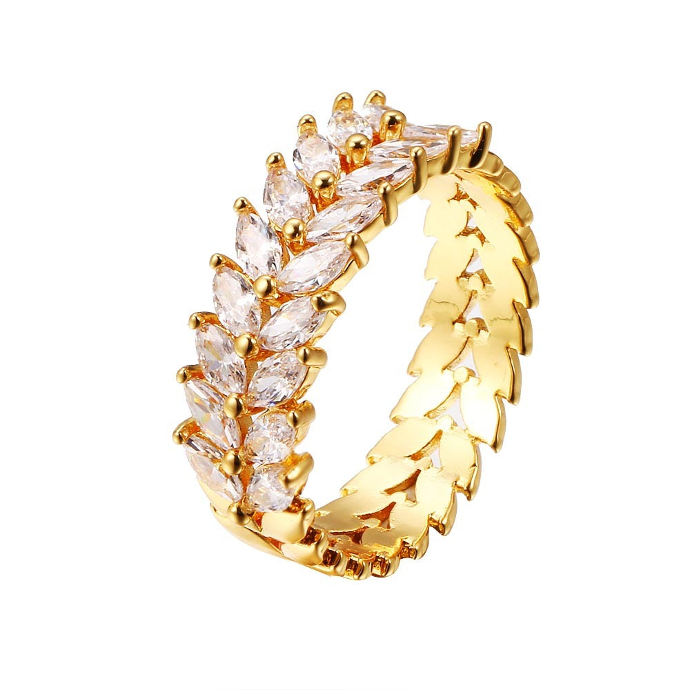 Gold Plated Ring With Double Row Zircon Stones For Women Fashion Jewelry Statement Ring For Everyday Glam Ring