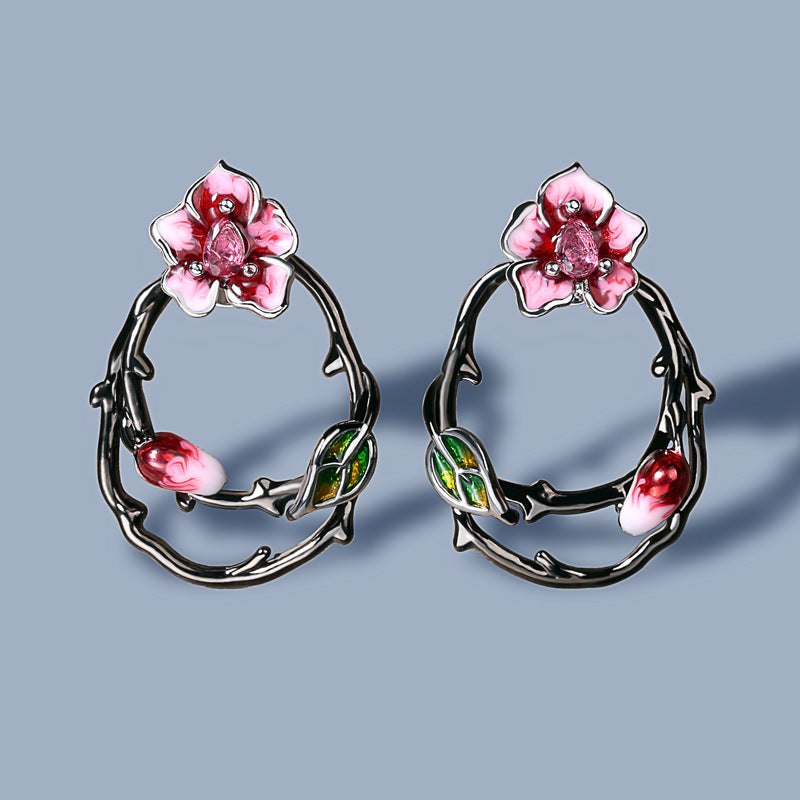 Flower Earrings For Women Elegant Silver Tone Studs With Diamond Accents Alloy Inlaid Gems White Copper Shines