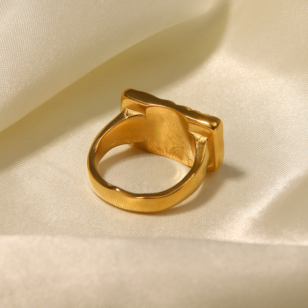 Womens Ring 18K Gold Plated Inlaid Zircon Ring Square Plate Stainless Steel Ring Jewelry Gift Her Fashion Ring