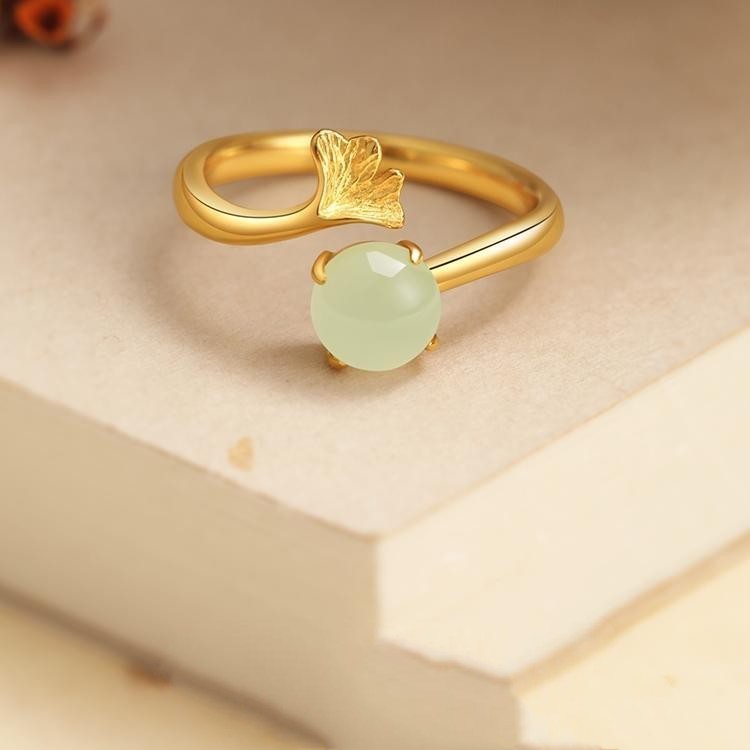 Adjustable S925 Silver Ring With Ginkgo Leaf Design Electroplated Finish 2mm Band For Women Jewelry For Daily Wear