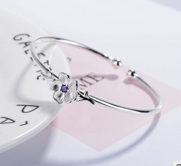 Women Copper Silver Crystal Flower Bracelet Chic Leaf Cuff Bangle Nature Inspired Adjustable Wristband Fashion