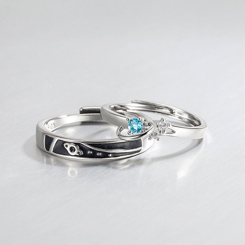 Sterling Silver Couple Rings Dream Planet Matching Promise Rings Adjustable Opening To Him And Her Anniversary