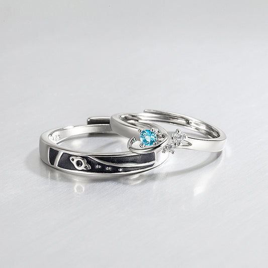 Sterling Silver Couple Rings Dream Planet Matching Promise Rings Adjustable Opening To Him And Her Anniversary