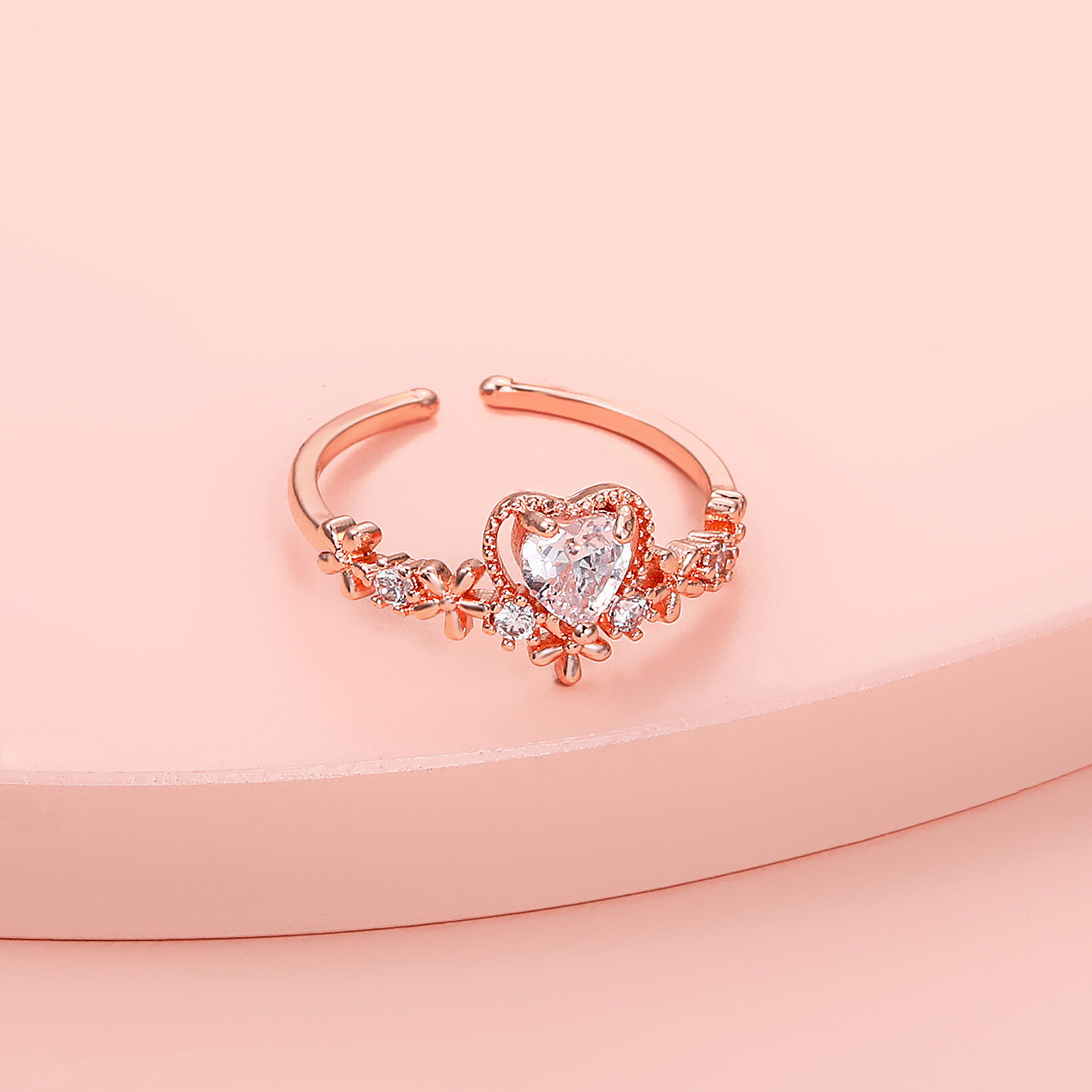 Heart Ring With Diamond Accent Adjustable Copper Ring Korean Fashion Jewelry Rose Gold And White Gold Finish22