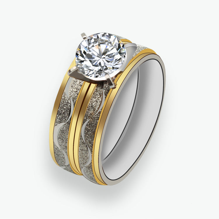 Womens Zircon Inlaid Titanium Steel Couple Ring Two Tone Gold Silver Jewelry Elegant Gifts For Couples Jewelry