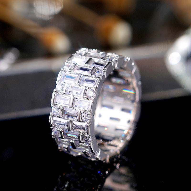 Womens Zircon Eternity Ring Gold Plated Copper Artificial Gemstone Fashion Jewelry Anniversary Everyday Classy