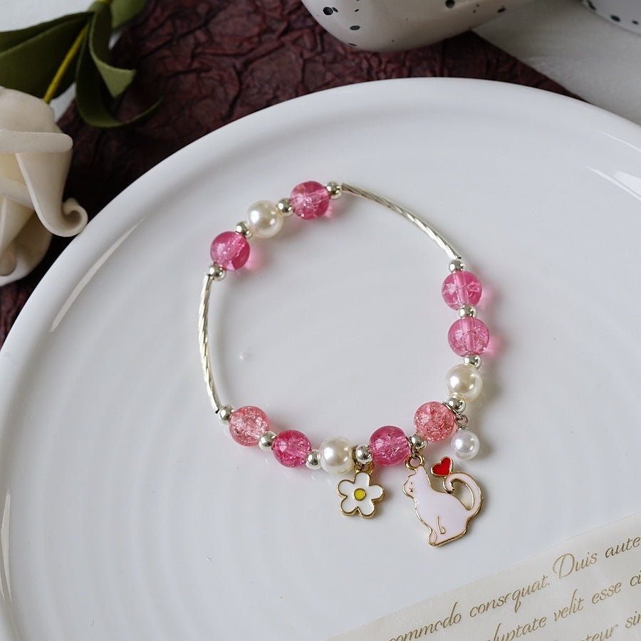 Womens Beaded Bracelet With Pearl Crystal And Alloy Animal Zodiac Charms Cartoon Adjustable Length Cute Charm