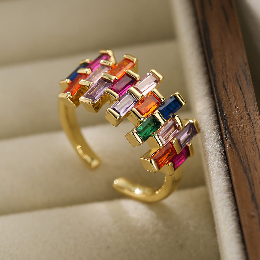 Women Copper Ring With Irregular Geometry Micro Inlay Design Adjustable Size Modern Fashion Jewelry Wear Now Today