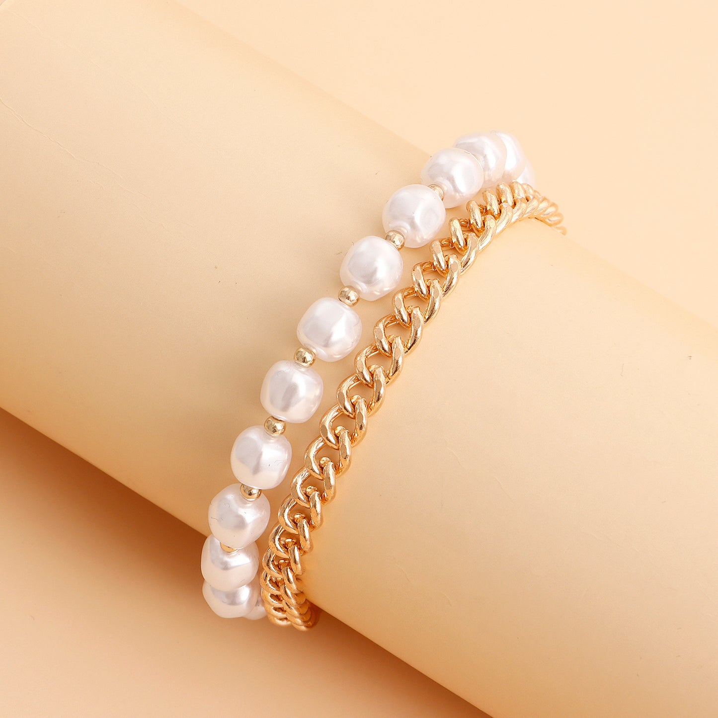 Women Geometric Bracelet Electroplated Gold Fashion Jewelry Pearl Alloy Elegant European Style Elegant Sparkle