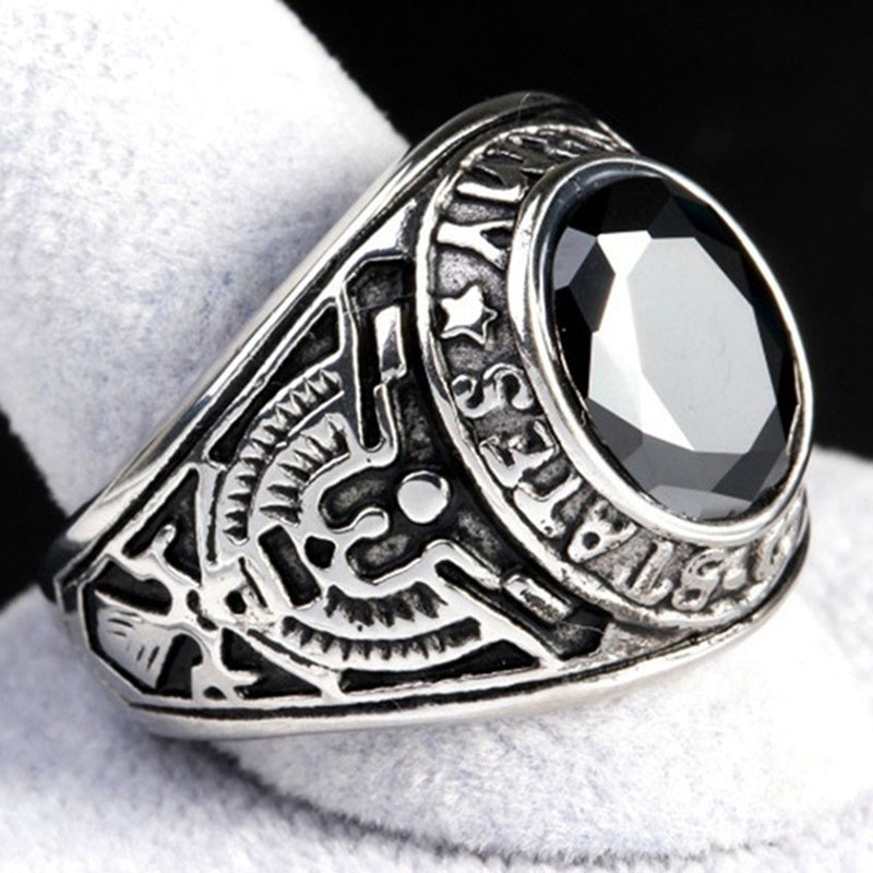 Mens Ring Eagle Inlaid Red Sapphire Alloy Metal Geometric Design Party Jewelry Accessory Unique Fashion Statement