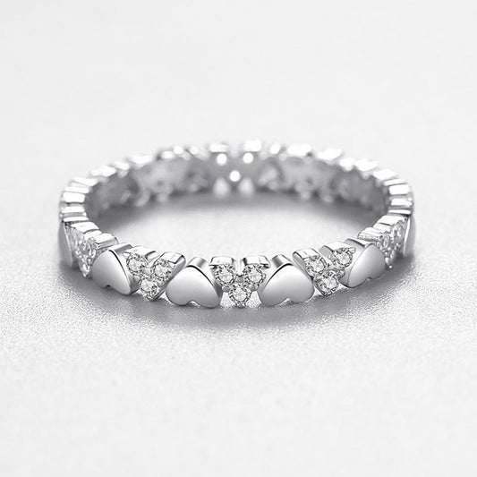 Heart Shaped Sterling Silver Ring With Gold Plating And Artificial Gemstones For Women European Design Collection