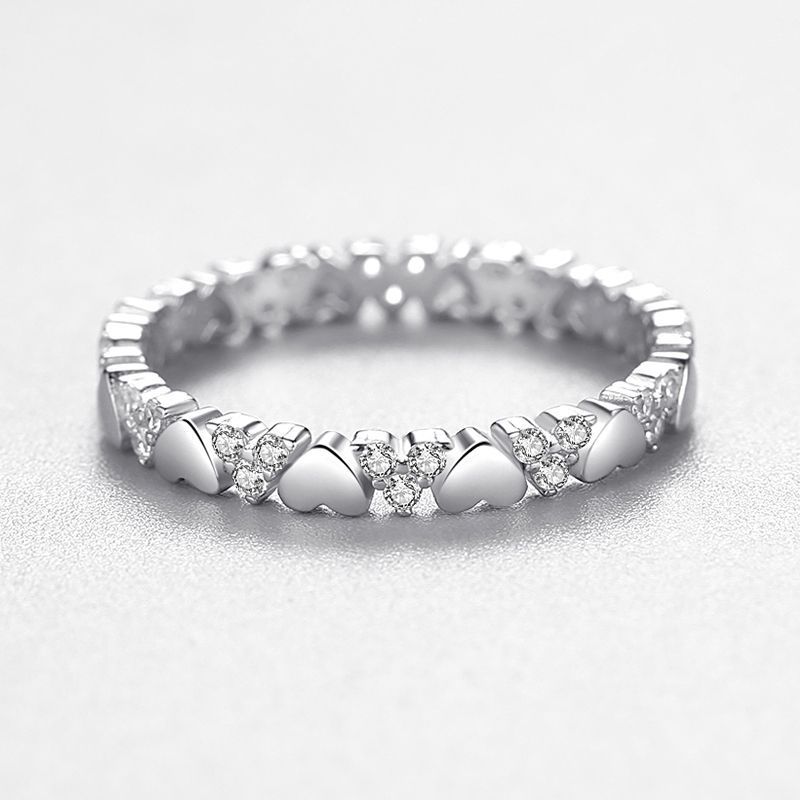 Heart Shaped Sterling Silver Ring With Gold Plating And Artificial Gemstones For Women European Design Collection