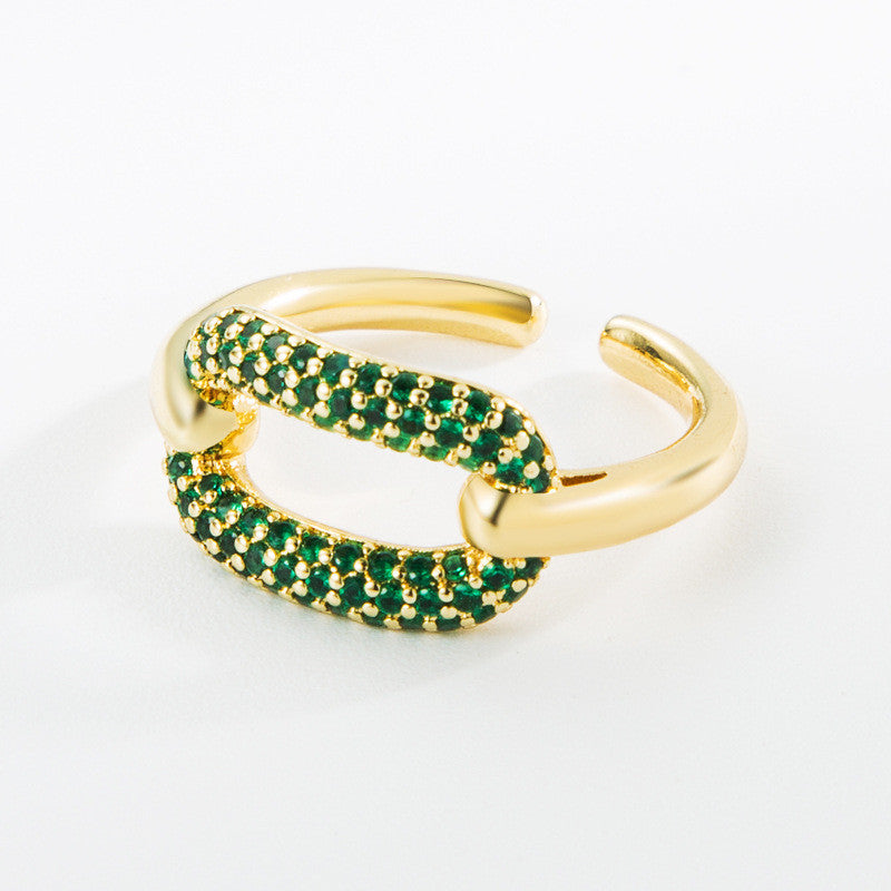 Oval Copper Micro Inlaid Rhinestone Ring For Women