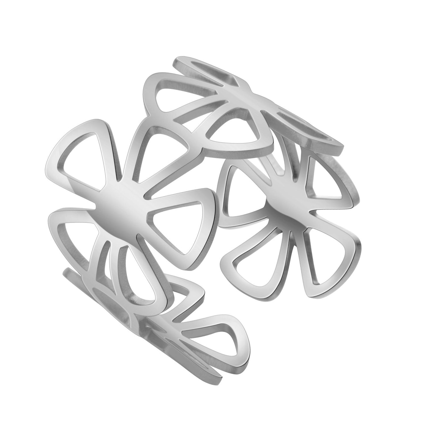 Unisex Stainless Steel Five Petal Flower Ring Adjustable