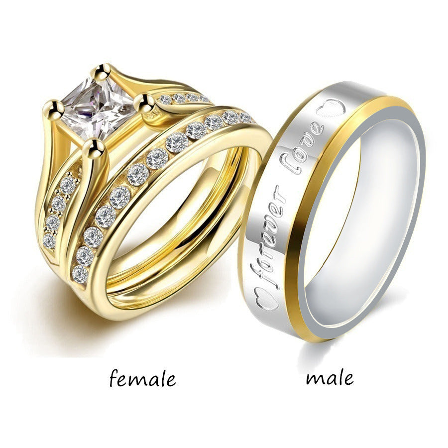 Mens Stainless Steel Ring Eight Hearts And Arrows Design Golden Accent Band Ring Gift For Him Anniversary Ring