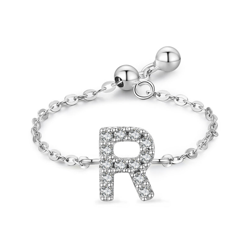 Womens Letter Chain Ring Adjustable Opening Female Fashion Ring Niche Design Love Thin Silver Jewelry English Ring