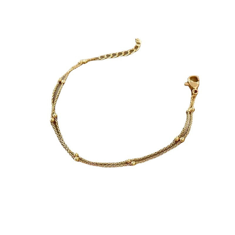 Womens Geometric Double Layer Bracelet With Beads Copper Gold Plating Adjustable Extender Jewelry Gift For Her