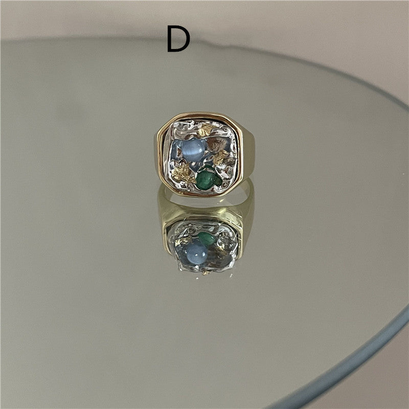 Womens Retro Geometric Alloy Rings Gold Plated Artificial Gemstone Fashion Jewelry Elegant Durable Versatile Chic
