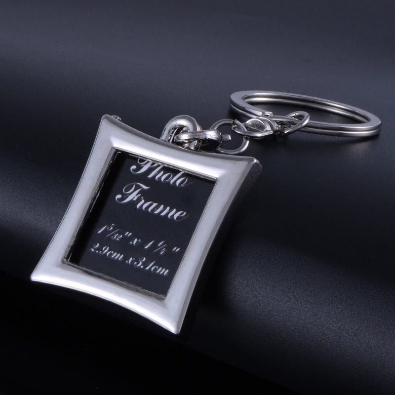 Zinc Alloy Metal Photo Frame Keychain Square Round Heart Rhombus Pendant Stylish Jewelry Accessory Travel Gift