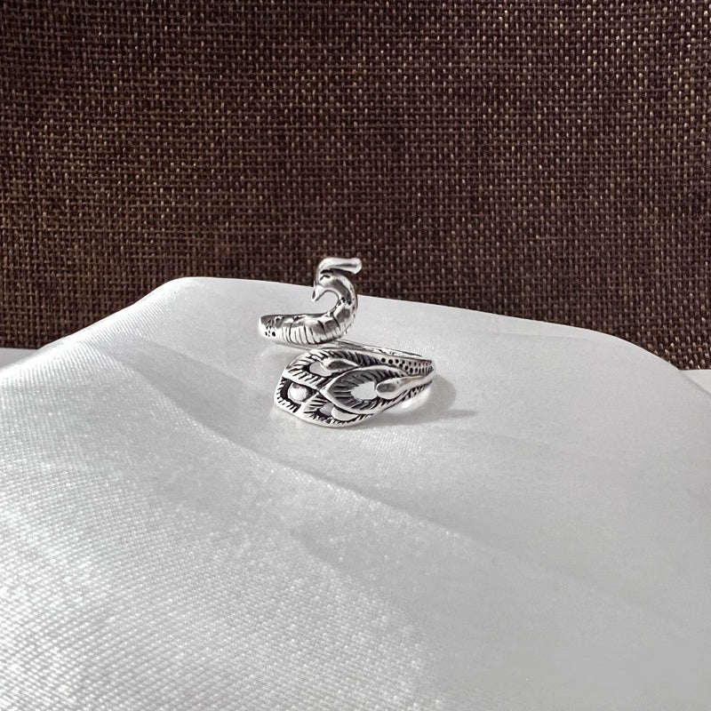 Womens Adjustable Copper Ring Peacock Inlaid Gem Electroplated Retro Design Ring For Women With Colorful Gem Inlays