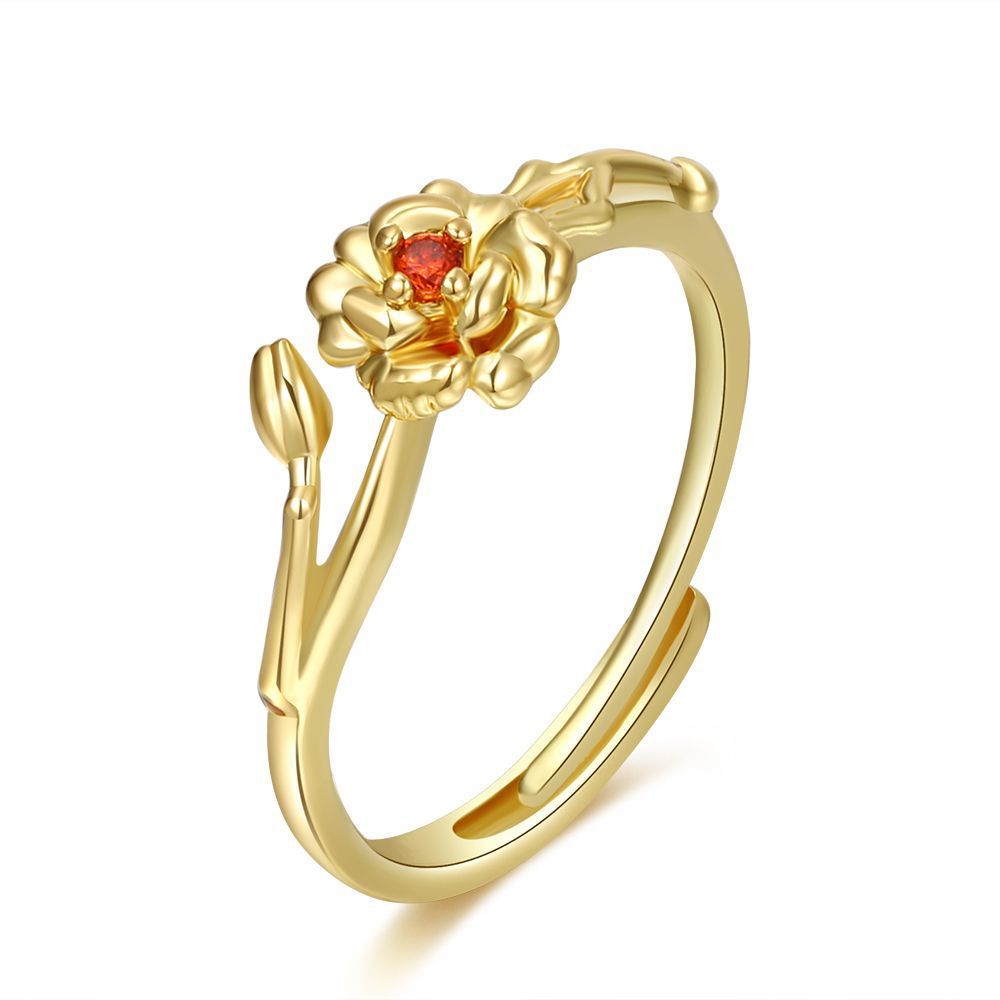 Womens Adjustable Copper Ring Birth Month Flower Design January February March April May June July August Glow