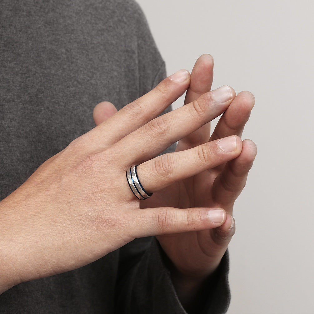 Mens Titanium Steel Floral Tungsten Ring Durable Quality European Inspired Fashion Jewelry For Daily Wear Chic