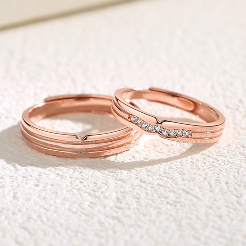 Couples Rings Set Adjustable Geometric Matching Rings For Him And Her Rose Gold And Platinum Nice Gift For Two