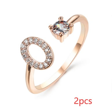 Womens Initial Letter Ring Adjustable Vintage Jewelry Zircon Accents Alloy Rhinestone Ring Perfect For Gifting