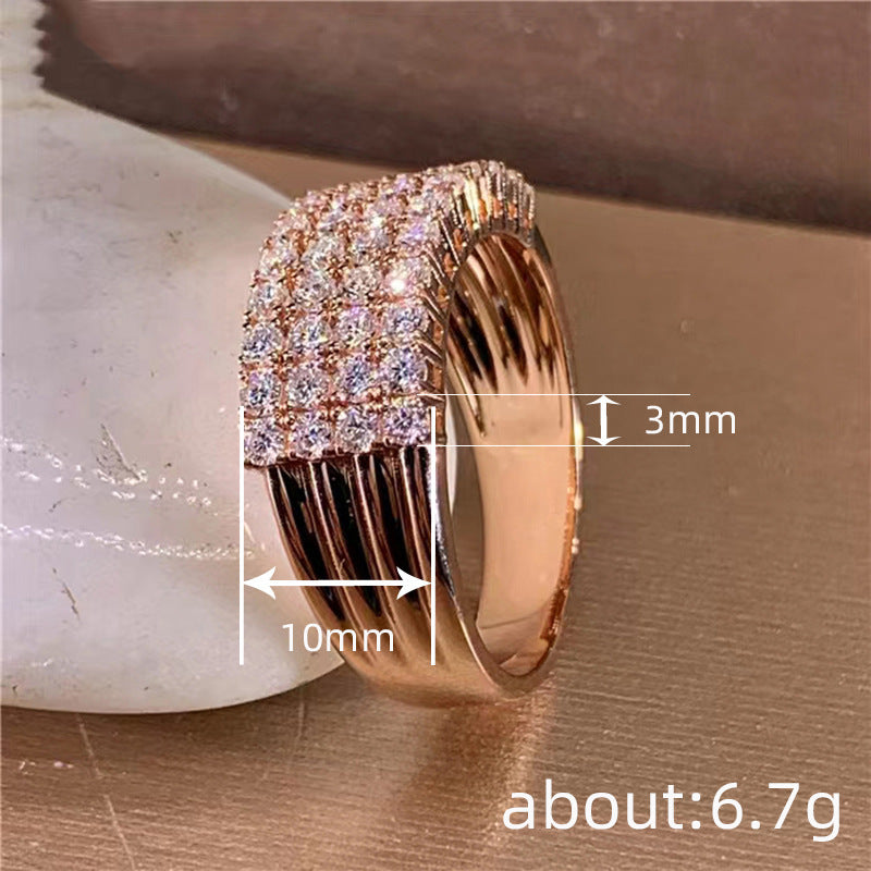 Geometric Zircon Ring Rose Gold Plated Copper Elegant Fashion Jewelry For Women Sizes 6 7 8 9 10 Statement Gem