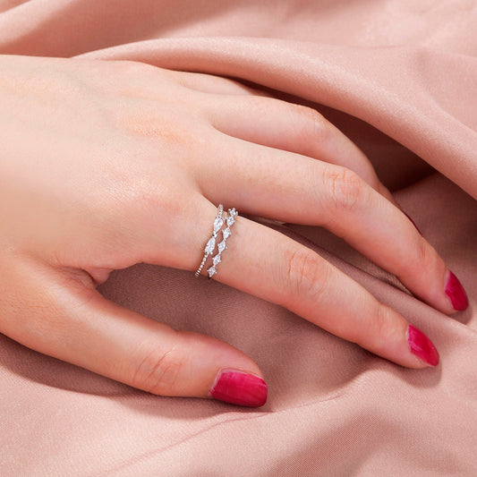 Adjustable Butterfly Ring for Women Double Zircon Accent Copper Plated European American Style Timeless Charms