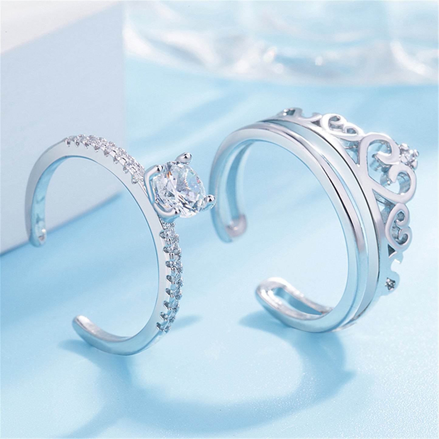 Personalized Crown Silver Ring Two In One Princess Ring