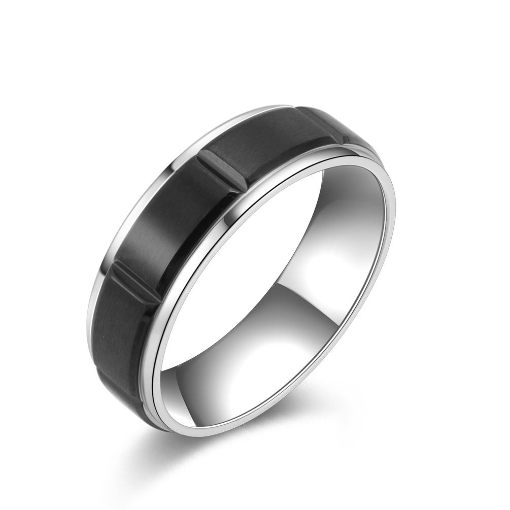 Two Tone Frosted Stainless Steel Ring For Men European American Style Round Classic Accessory Mens Ring Elegant Durable