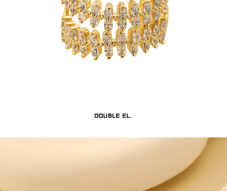 Adjustable Copper Zircon Ring For Women Gold Tone Line Geometry Ins Style Elegant Jewelry For Daily Wear Needs