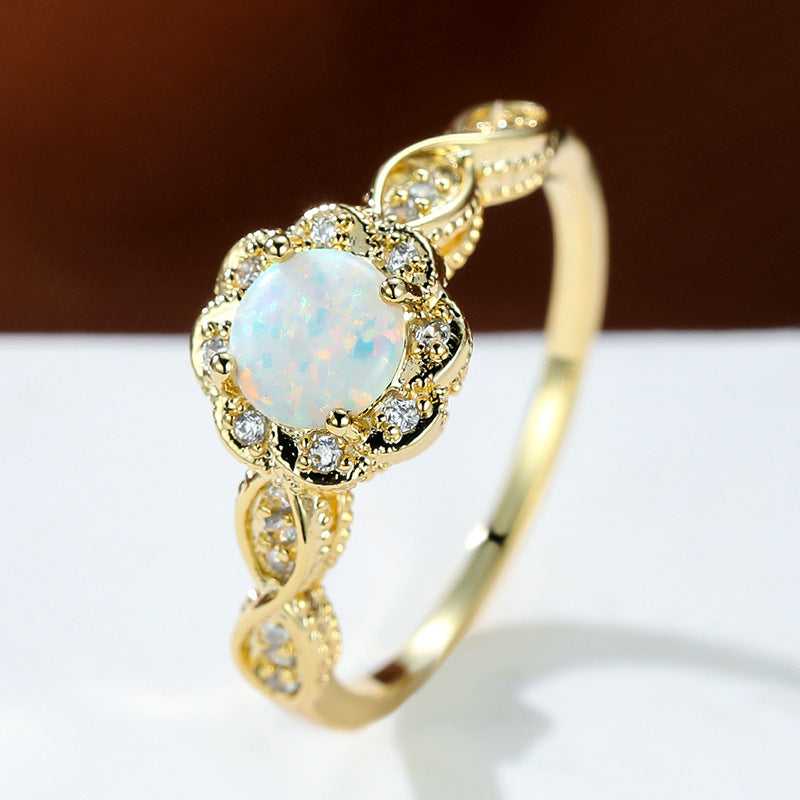 Elegant Ring With Round Opal Flower Geometric Copper Platinum Plated Jewelry For Women Gift For Everyday Style