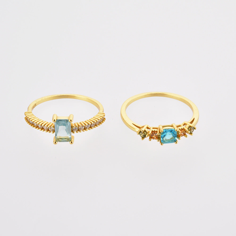 Geometric Zircon Ring 925 Sterling Silver 18K Gold Plated Fashion Jewelry for Women Everyday Modern Style Chic