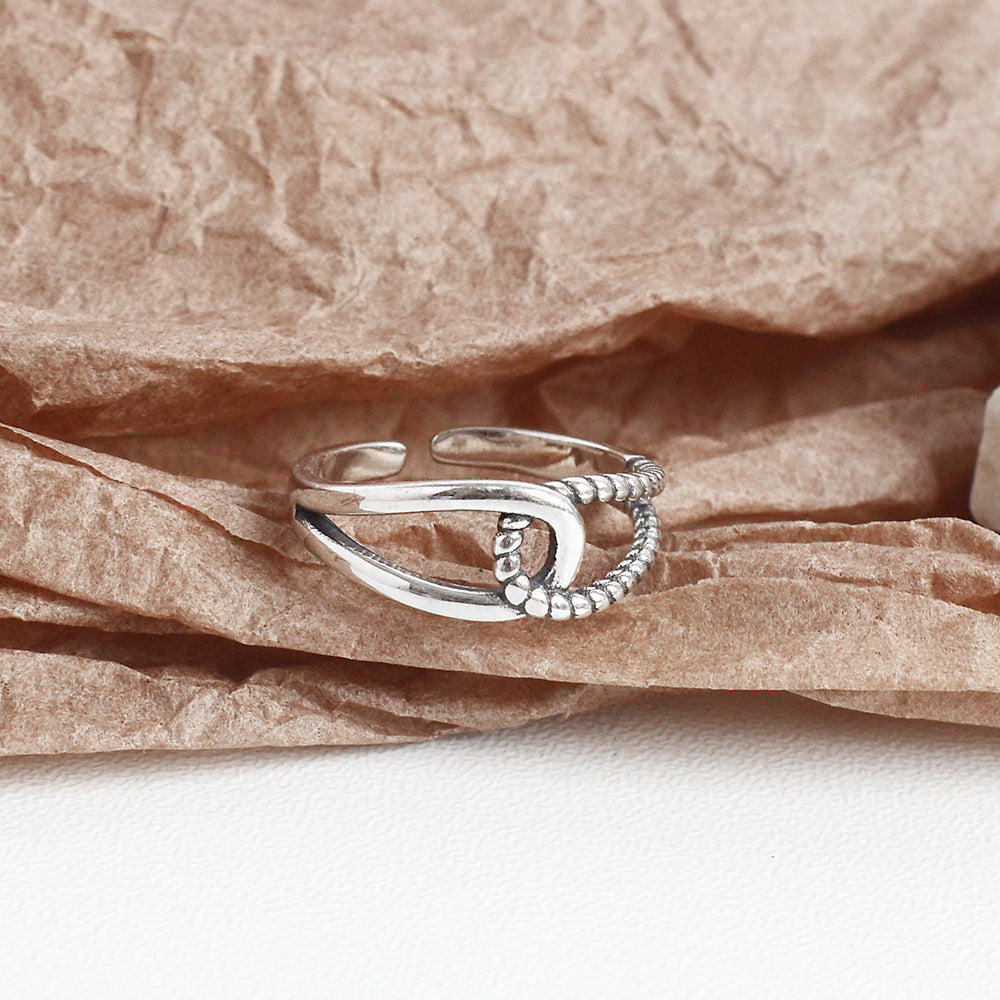 Sterling Silver S925 Retro Interwoven Twist Ring For Women