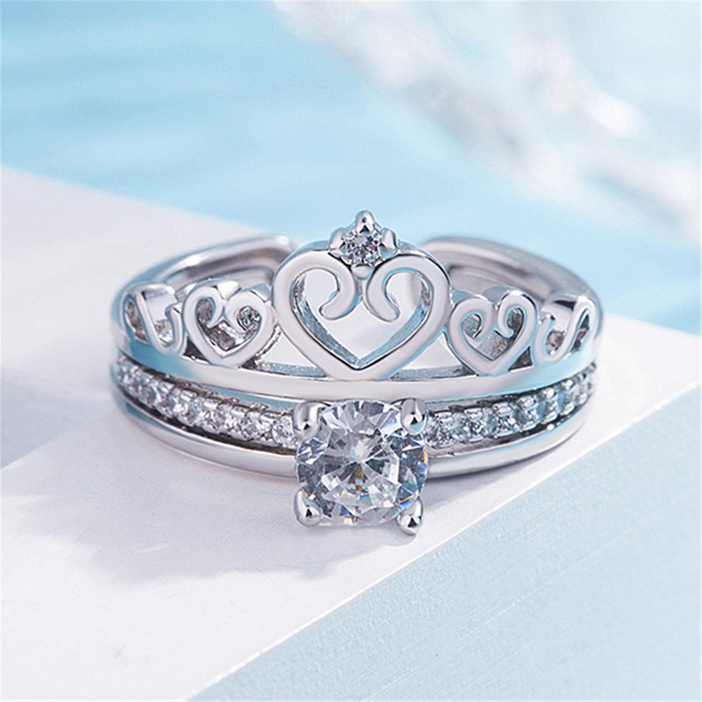Personalized Crown Silver Ring Two In One Princess Ring