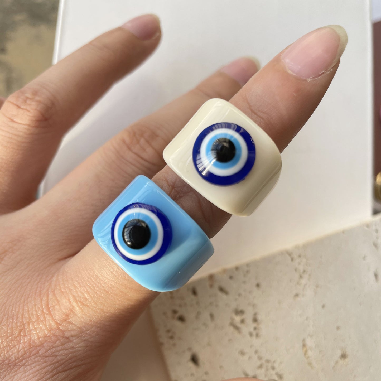 Unisex Adjustable Resin Geometry Ring With Colorful Acrylic Evil Eye Design Non Inlaid Plastic Statement Jewelry