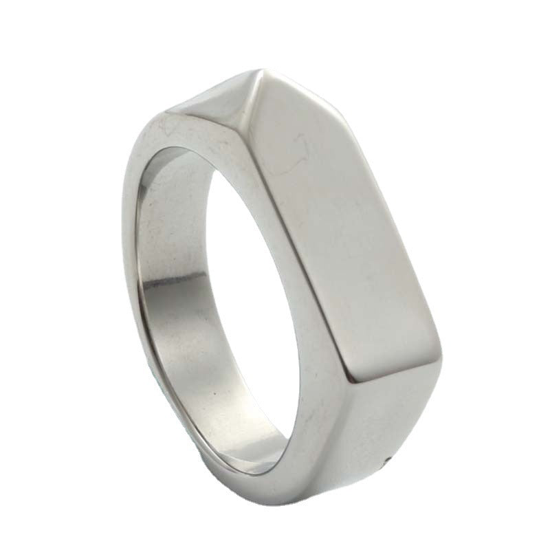 Titanium Steel Polished Rectangular Ring For Men Vintage Style Stainless Steel Accessory Modern Everyday Style