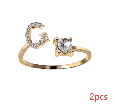 Womens Initial Letter Ring Adjustable Vintage Jewelry Zircon Accents Alloy Rhinestone Ring Perfect For Gifting