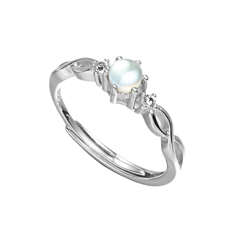 Womens Moonstone Sterling Silver Inlay Ring With Open Adjustable Band Wave Point Design Perfect Gift For Her Everyday