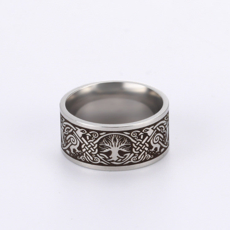 Mens Tree of Life Stainless Steel Ring Electroplated Fashion Jewelry Trendy Durable Band for Men Elegant Style