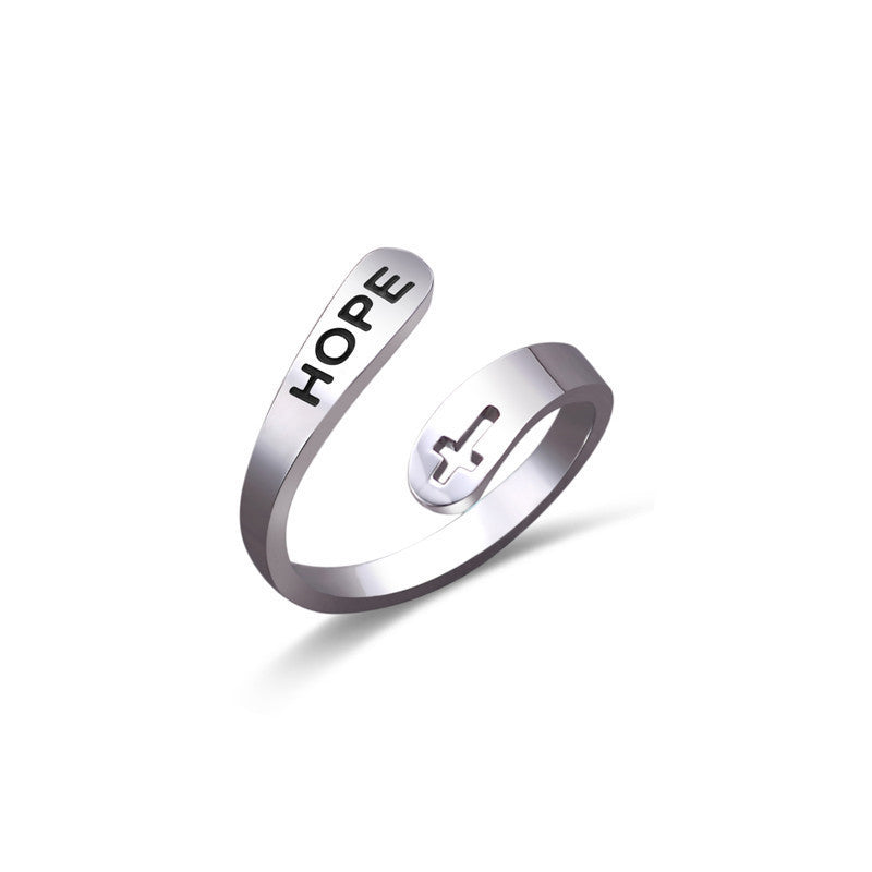 Cross Double Titanium Steel Ring Simple Geometry Silver