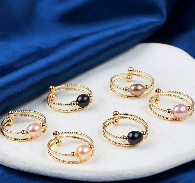 Freshwater Pearl Rings VintageEdition Fashion Ornament Womens Retro Design Elegant Durable Jewellery Accessory