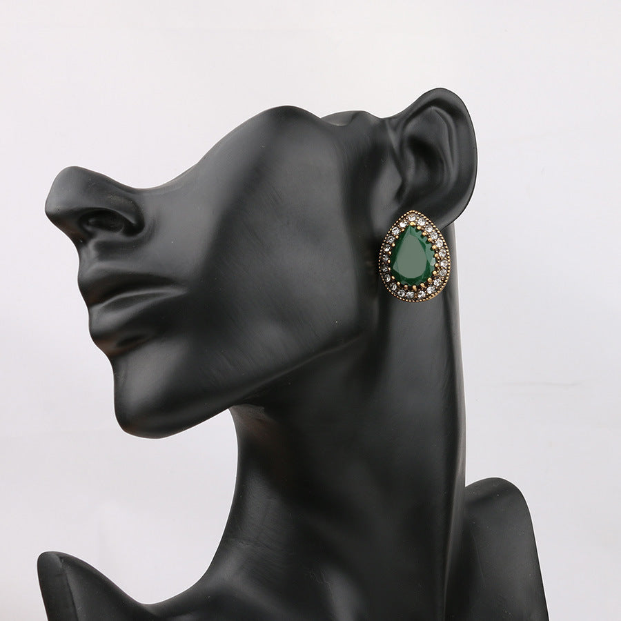 Retro Rhinestone Drop Earrings With Resin Inlay Geometric Dangle Earrings For Women Girls Stylish Elegant Look