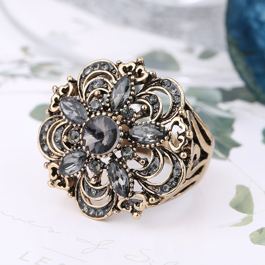 Womens Openwork Carved Inlaid Crystal Ring With Multi Level Design Alloy Jewelry Elegant Sparkle For Everyday